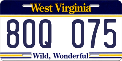 WV license plate 8OQ075