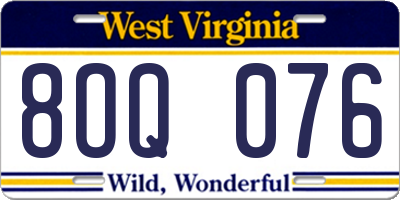 WV license plate 8OQ076