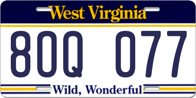 WV license plate 8OQ077