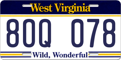 WV license plate 8OQ078