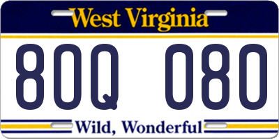 WV license plate 8OQ080