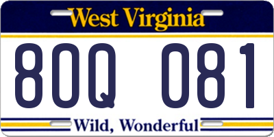 WV license plate 8OQ081
