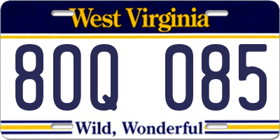 WV license plate 8OQ085