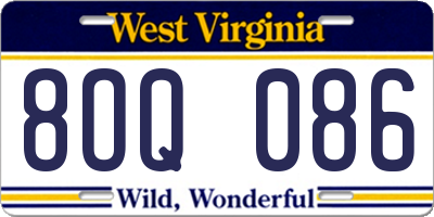 WV license plate 8OQ086