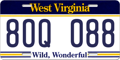 WV license plate 8OQ088
