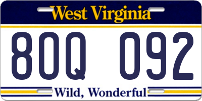 WV license plate 8OQ092