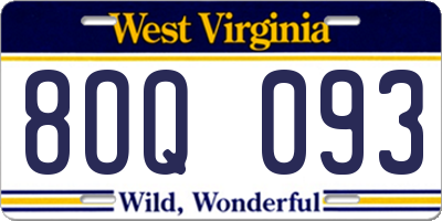 WV license plate 8OQ093
