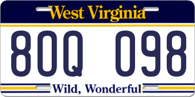 WV license plate 8OQ098