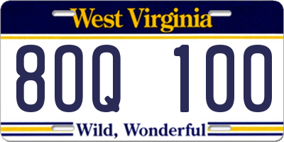 WV license plate 8OQ100