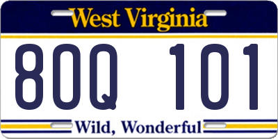 WV license plate 8OQ101