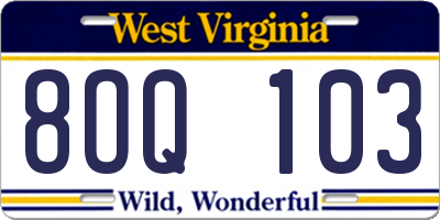 WV license plate 8OQ103