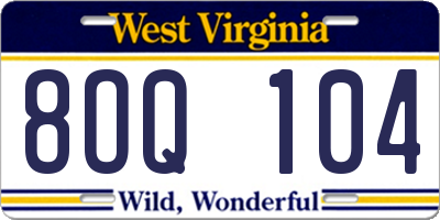WV license plate 8OQ104