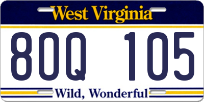 WV license plate 8OQ105