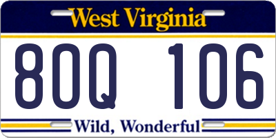 WV license plate 8OQ106