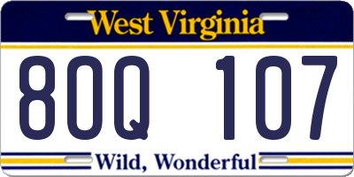 WV license plate 8OQ107