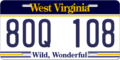 WV license plate 8OQ108