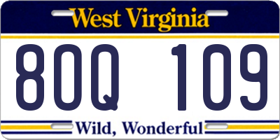 WV license plate 8OQ109
