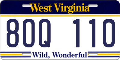 WV license plate 8OQ110
