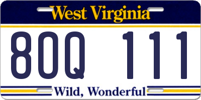 WV license plate 8OQ111