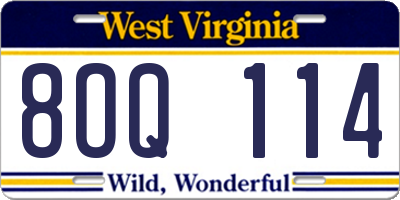 WV license plate 8OQ114