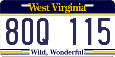 WV license plate 8OQ115