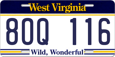 WV license plate 8OQ116
