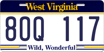 WV license plate 8OQ117