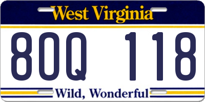 WV license plate 8OQ118