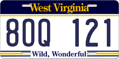 WV license plate 8OQ121