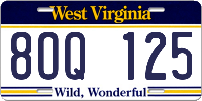 WV license plate 8OQ125