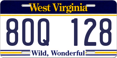 WV license plate 8OQ128