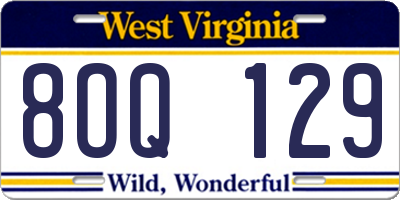 WV license plate 8OQ129
