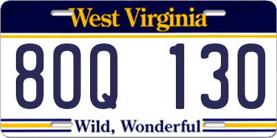 WV license plate 8OQ130