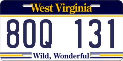 WV license plate 8OQ131