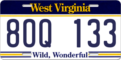 WV license plate 8OQ133