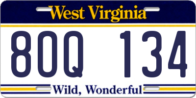 WV license plate 8OQ134