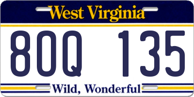 WV license plate 8OQ135