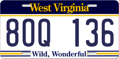 WV license plate 8OQ136