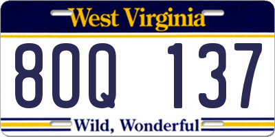 WV license plate 8OQ137