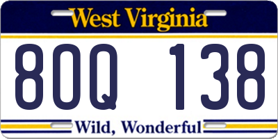 WV license plate 8OQ138