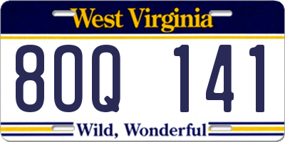 WV license plate 8OQ141