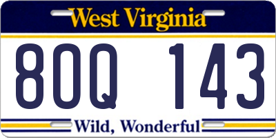 WV license plate 8OQ143