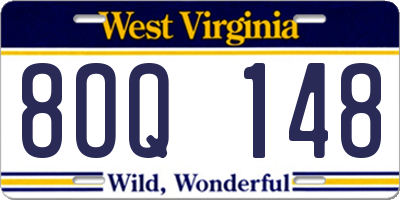 WV license plate 8OQ148