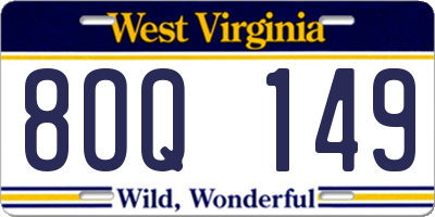 WV license plate 8OQ149