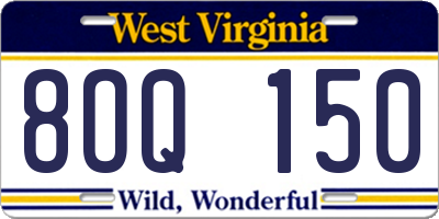 WV license plate 8OQ150