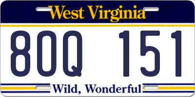 WV license plate 8OQ151