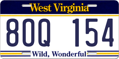 WV license plate 8OQ154