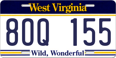 WV license plate 8OQ155