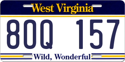 WV license plate 8OQ157
