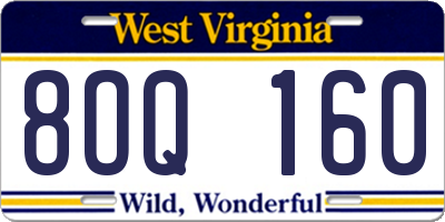WV license plate 8OQ160